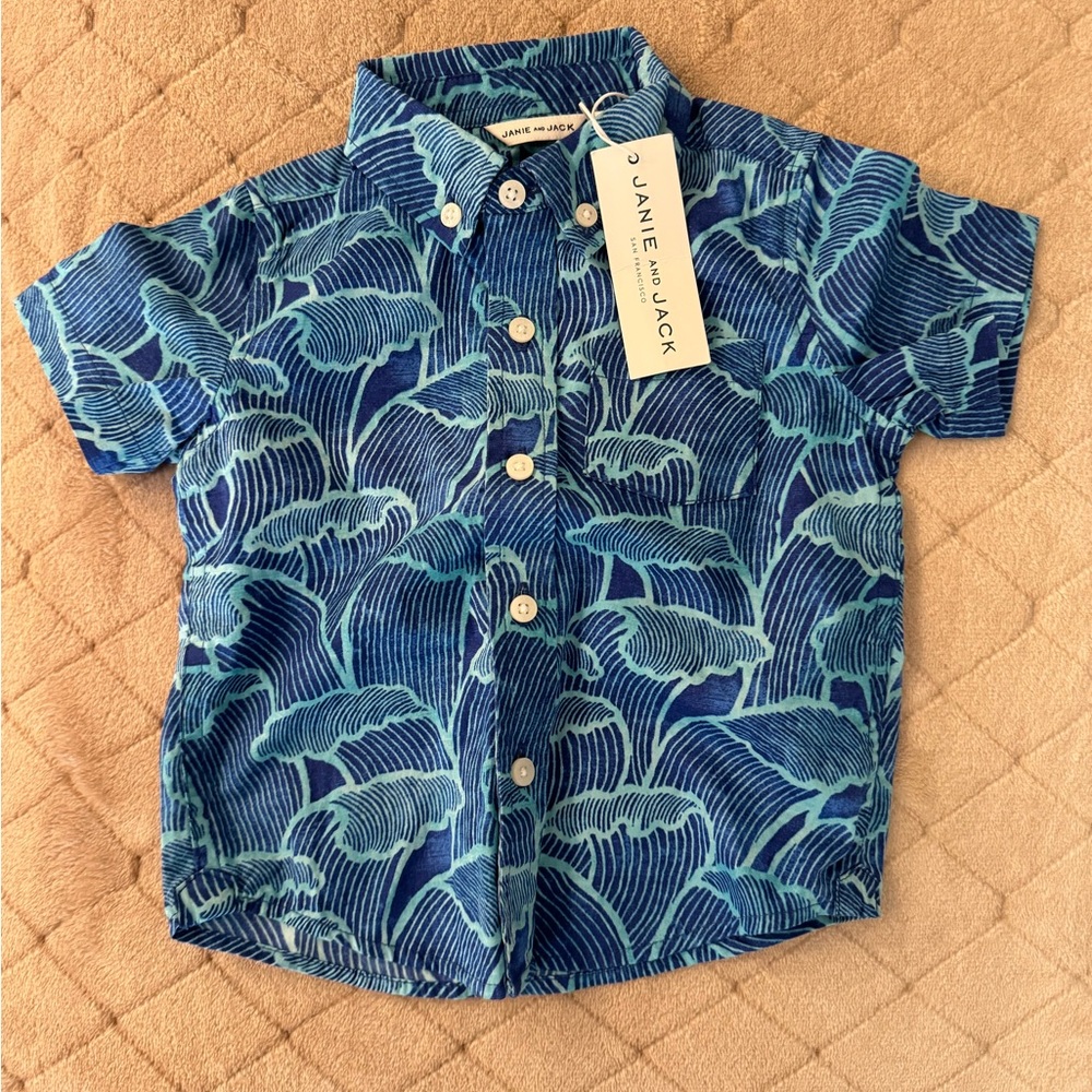 Brand new with tag Janie and jack boys button down top 12-18mo blue